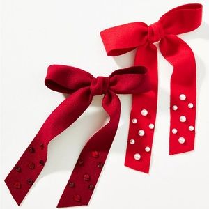 Embellished Felt Hair Bows, Set of Two - Wine - NWT